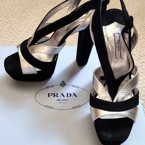 Prada Platform Heels - size 40 - Black and Silver